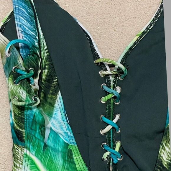 TiniBikini Tropical Lace-Up Plunge One-Piece Swimsuit Size M  NWT - Picture 4 of 9